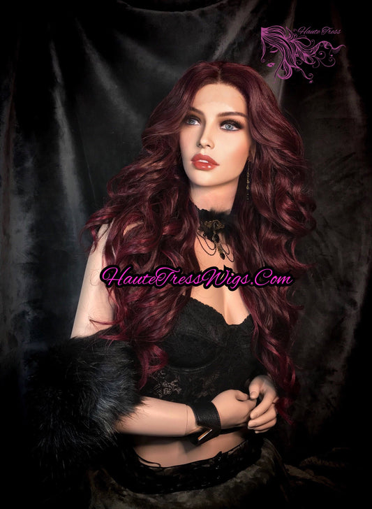 Red Wine Mix, Bombshell Wig, Layered Red Wig, Burgundy Wig, Human Hair Blend, Heat Safe, Realistic Wig, Wine Wig, Alopecia, Lace Front Wig