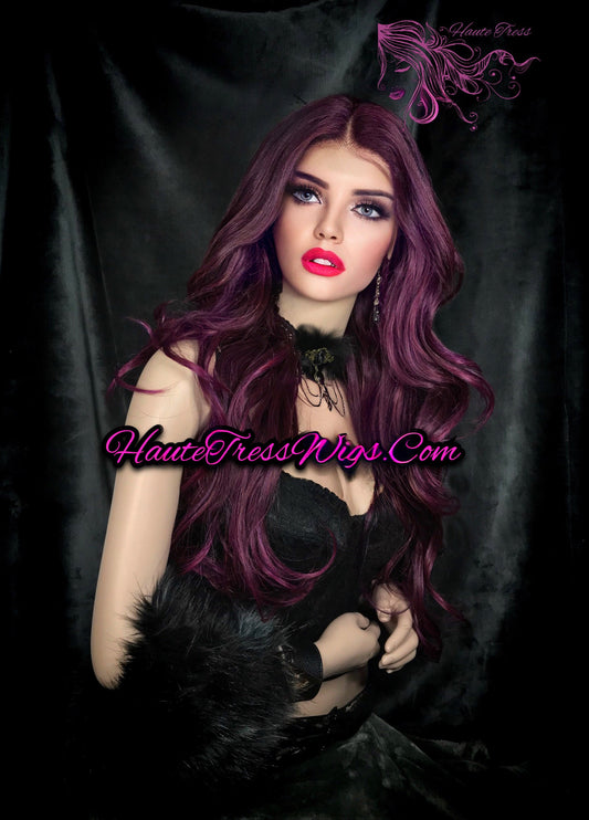 Burgundy Wine Mix, Burgundy highlights, Burgundy, Human Hair Blend, Lace Front Wig, Long Burgundy Wig, heat Safe, Red Wine Wig, Deep Wine,