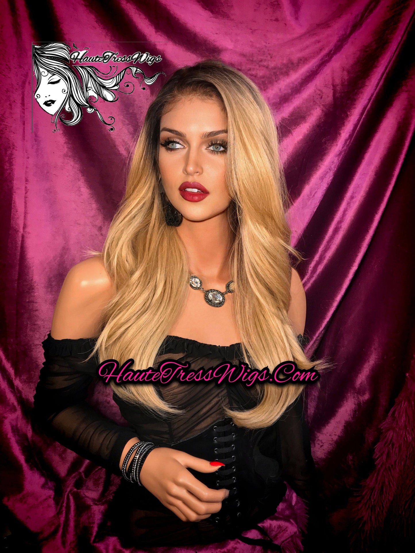 Balayage, Brown Root, Honey Blonde, Bombshell Wig, Pre-Plucked Hairline, HD Lace, Transparent Lace, Layer, Human Hair Blend, Lace Front Wig