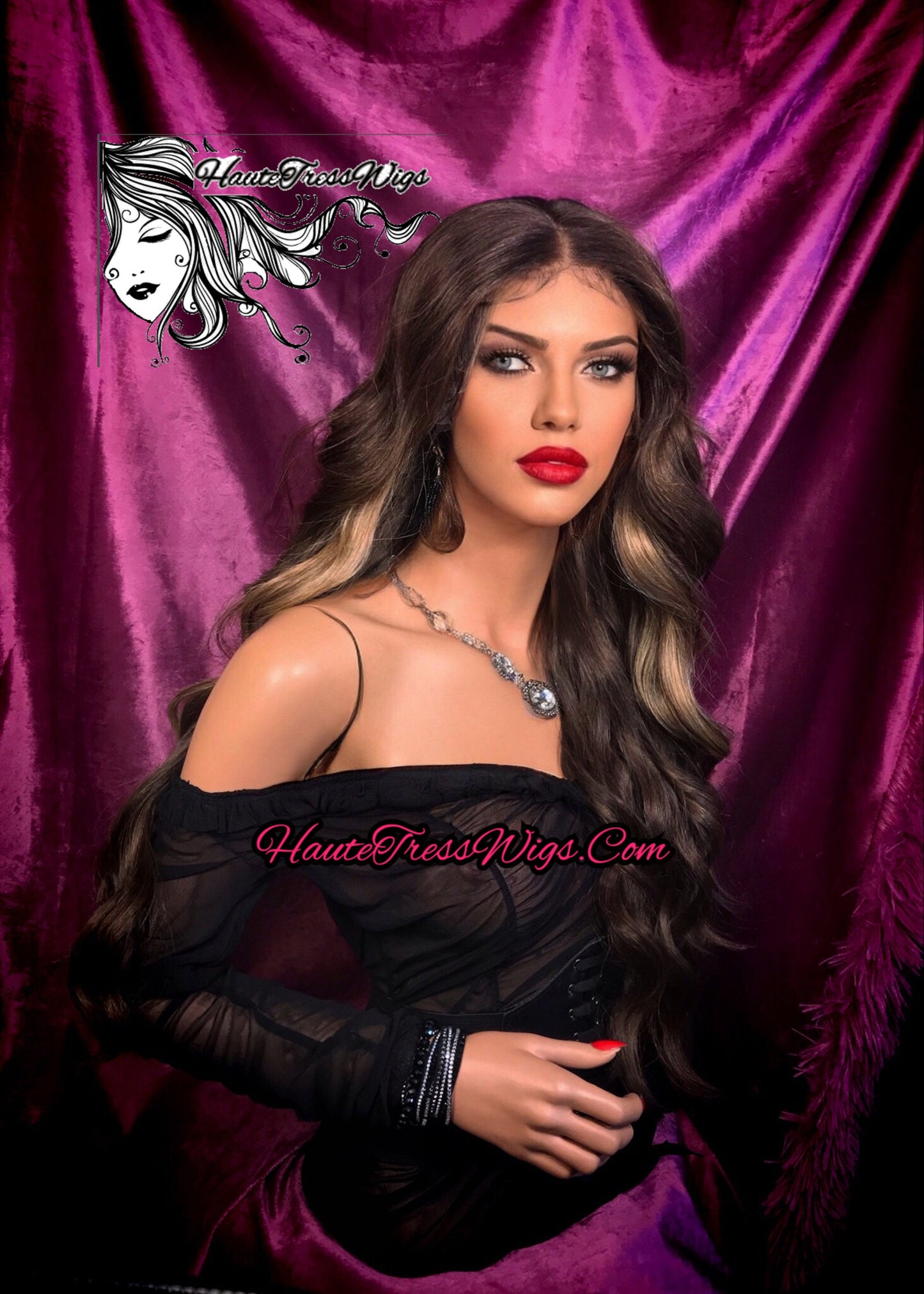 Chocolate Blonde Balayage, Ombre, Blonde Highlights, Brown Lowlights, Wavy, Pre-Plucked Hairline, Human Hair Blend, Lace Front Wig