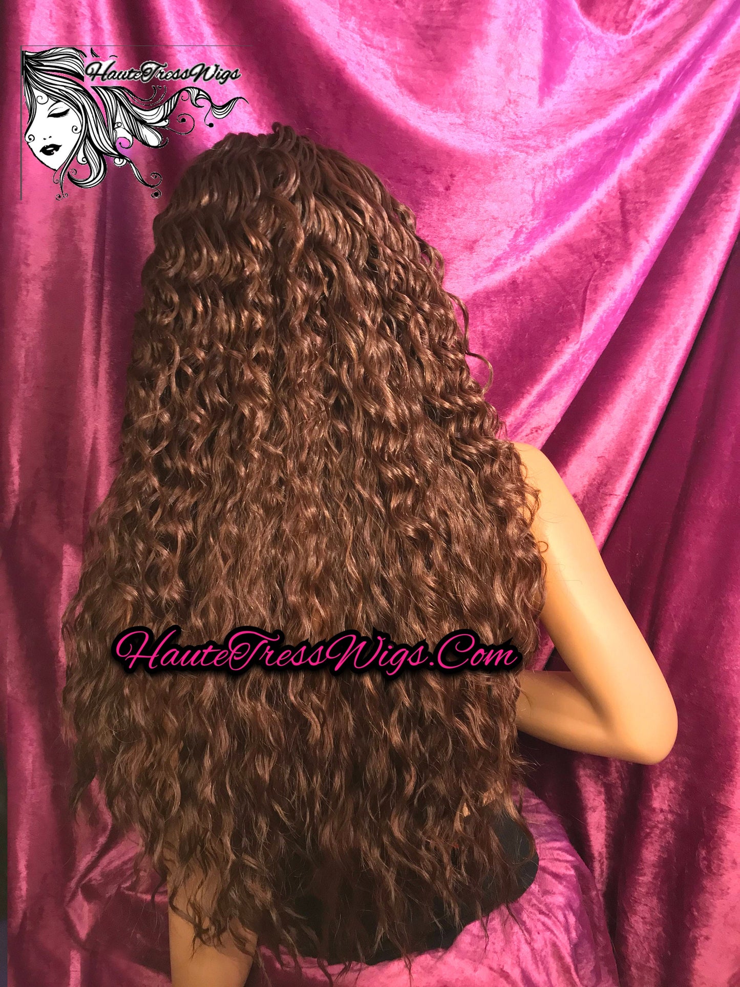 Curly, Wavy, Spanish Wave, Reddish Brown, Dark Auburn, Pre-Plucked Hairline, Free Parting,Human Hair Blend, Bombshell Wig, Lace Front Wig
