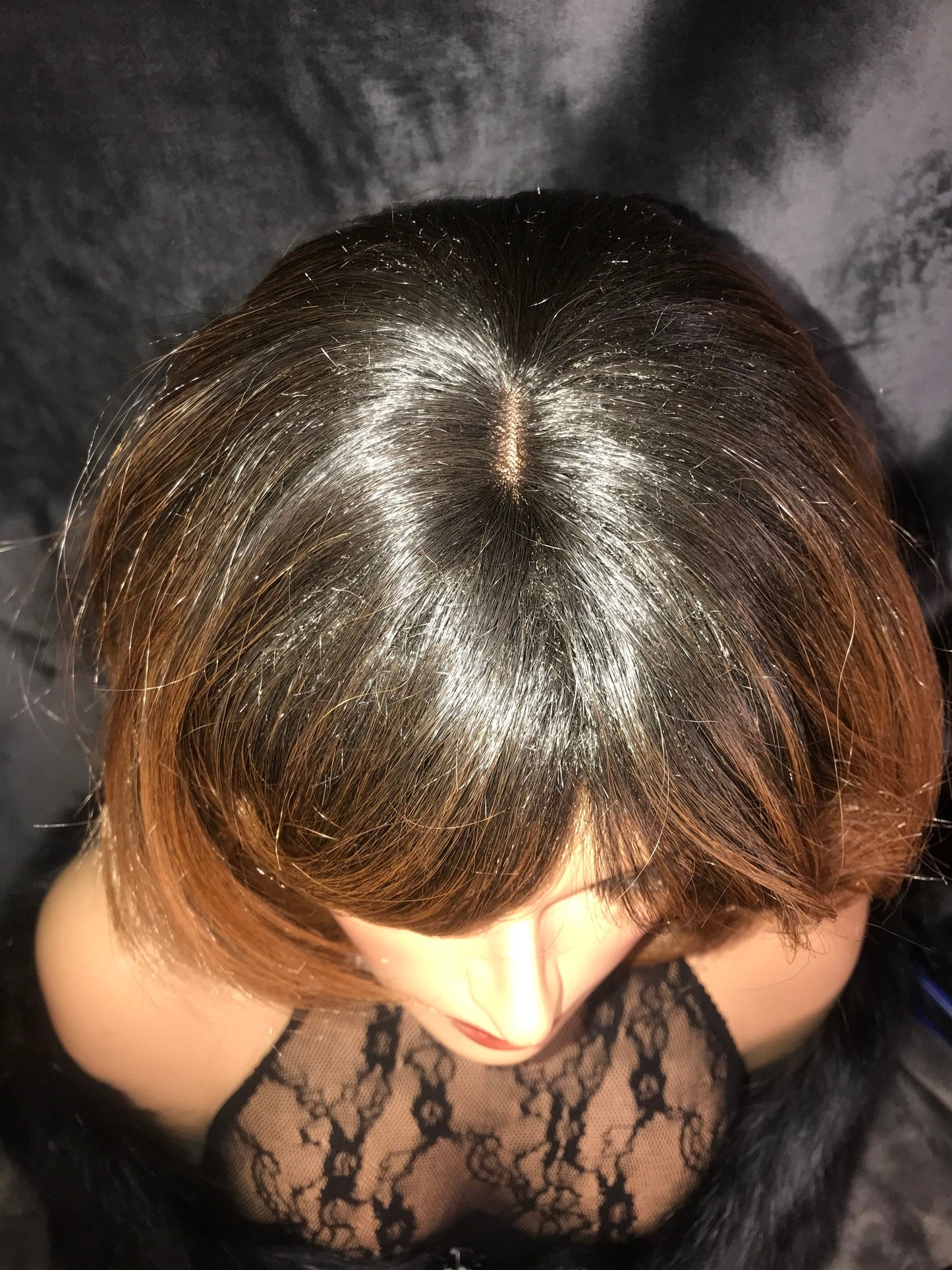 Fringes, Bangs, Dark Root, Lace Part, Layered, Human haIr Blend, Full Wig, Anabelle F-R