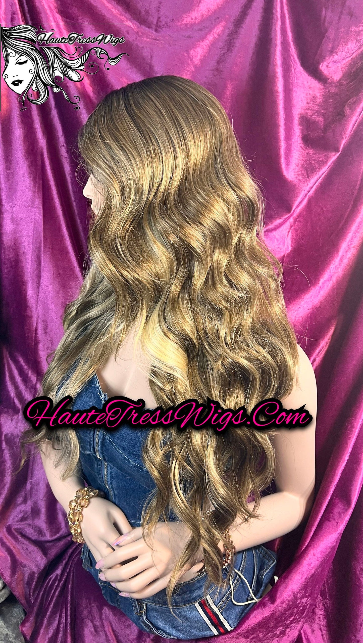 Ash Blonde, Light Blonde, Dark Root, Balayage, Ombre, Highlights, Lowlights, Wavy, Pre-Plucked Hairline, Human Hair Blend, Lace Front Wig