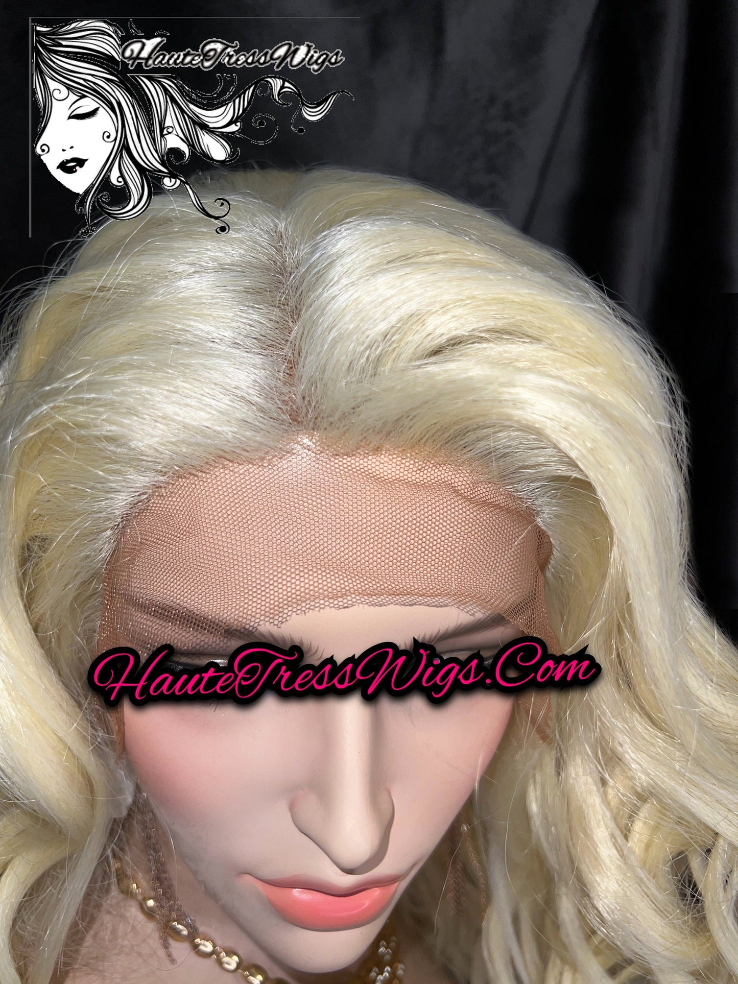 Platinum Blonde, Extra Cool Blonde, White Blonde, Free Parting, Wavy, Spanish Wave, Beach wave, Bombshell Wig, Lace Front Wig - Clara