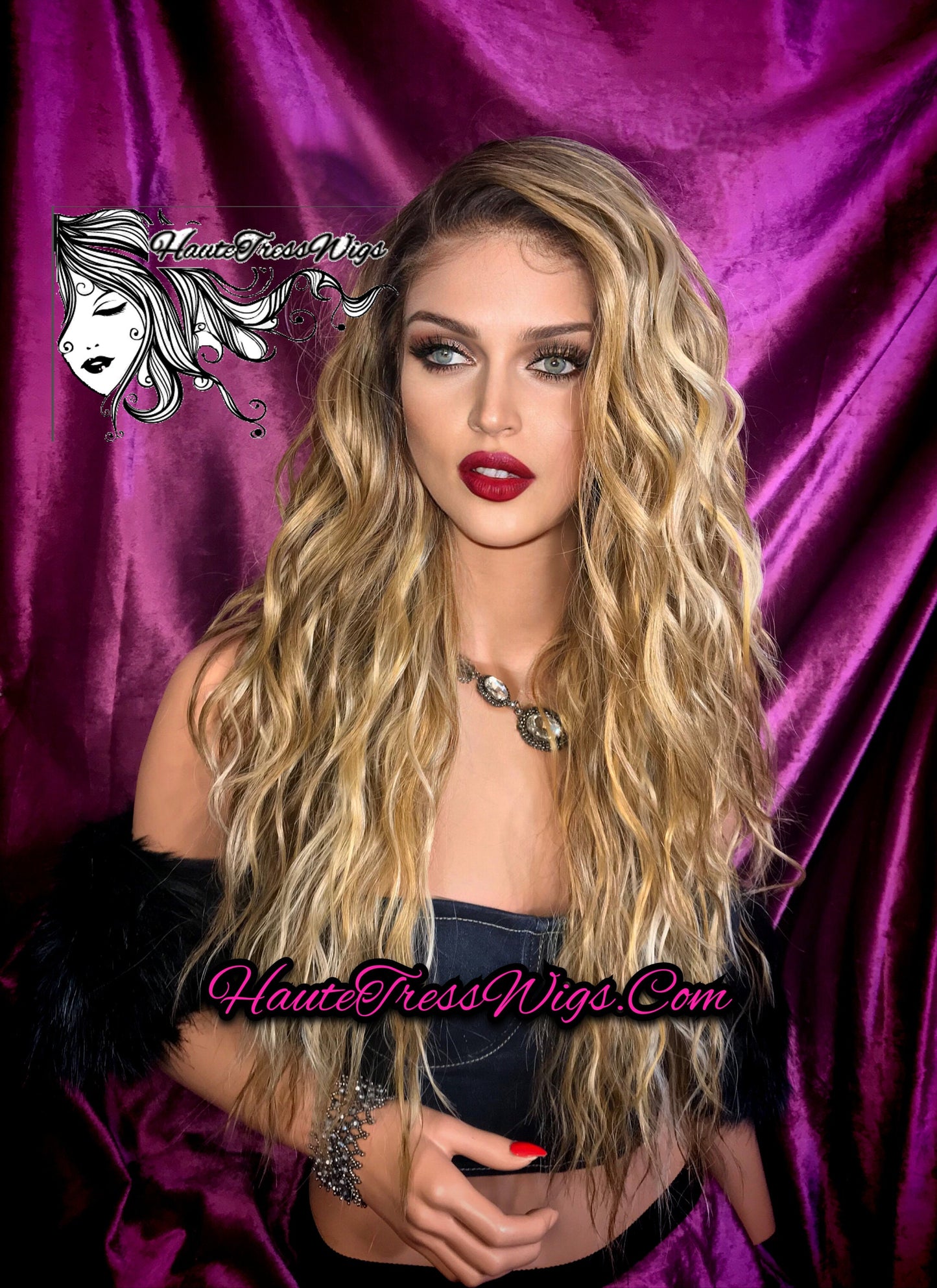 Ombre Balayage Blonde, Brown Root, Highlights, Lowlights, Blonde Mix, wavy, Beach wave, Human Hair  Blend , Lace Front Wig - Armacao